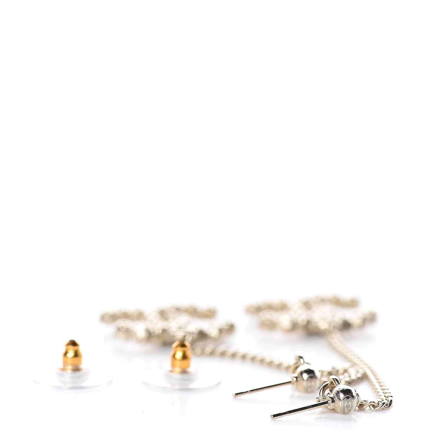 Chanel Crystal CC Drop Earrings Pink Grey Gold 3 of 4