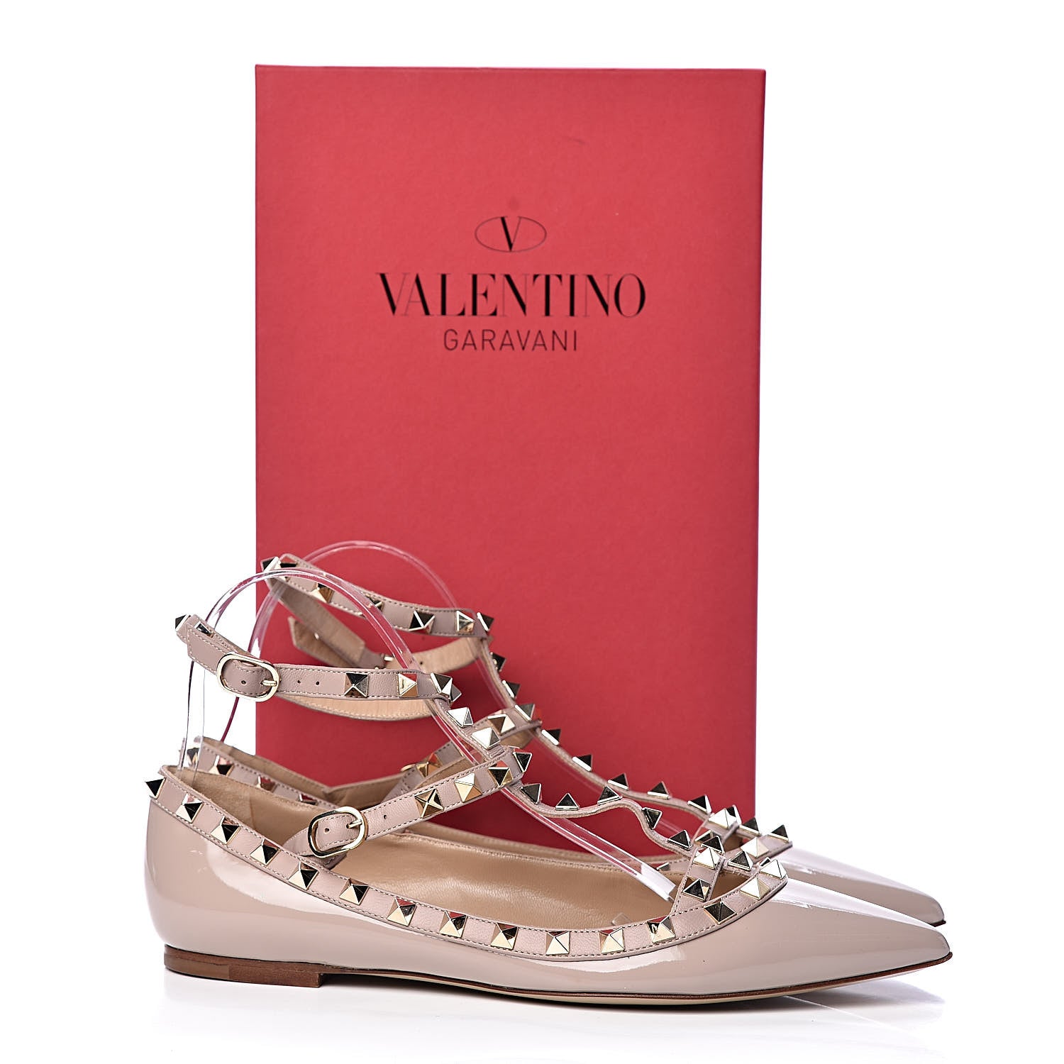 Valentino Garavani Patent Rockstud Cage Ballerina Flats 38 Poudre 8 of 8