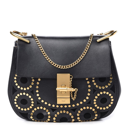 Chloe Calfskin Suede Studded Drew Shoulder Bag Black 1 of 9