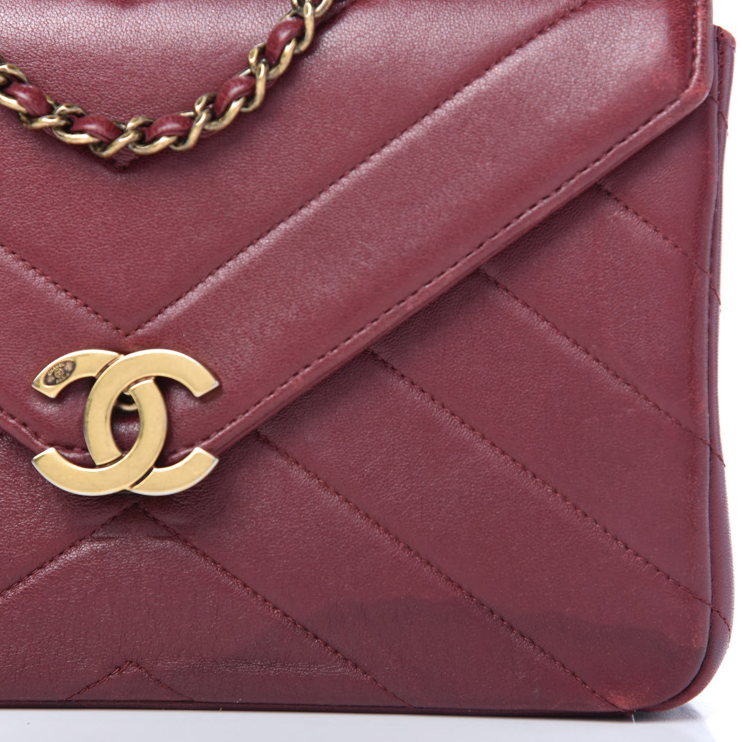 Lambskin Chevron Quilted Medium Coco Envelope Flap Red