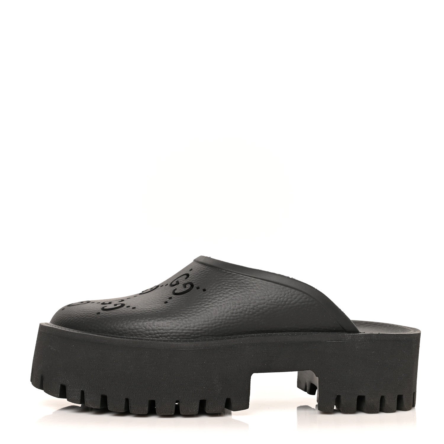 Gucci Rubber GG Monogram Perforated Elea Platform 55mm Lug Sole Sandals 39 Black 1 of 10