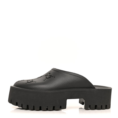 Gucci Rubber GG Monogram Perforated Elea Platform 55mm Lug Sole Sandals 39 Black 1 of 10