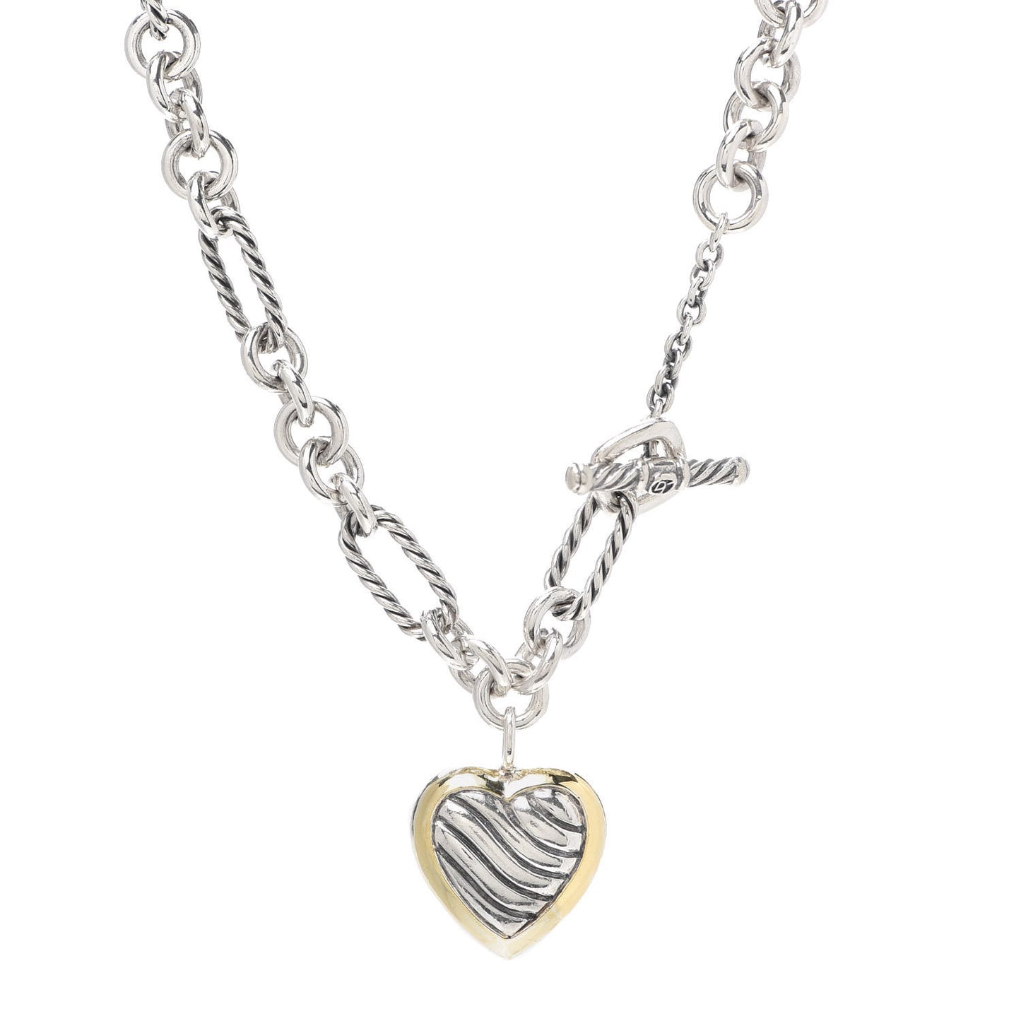 Sterling Silver 18K Yellow Gold Cable Heart Figaro Necklace