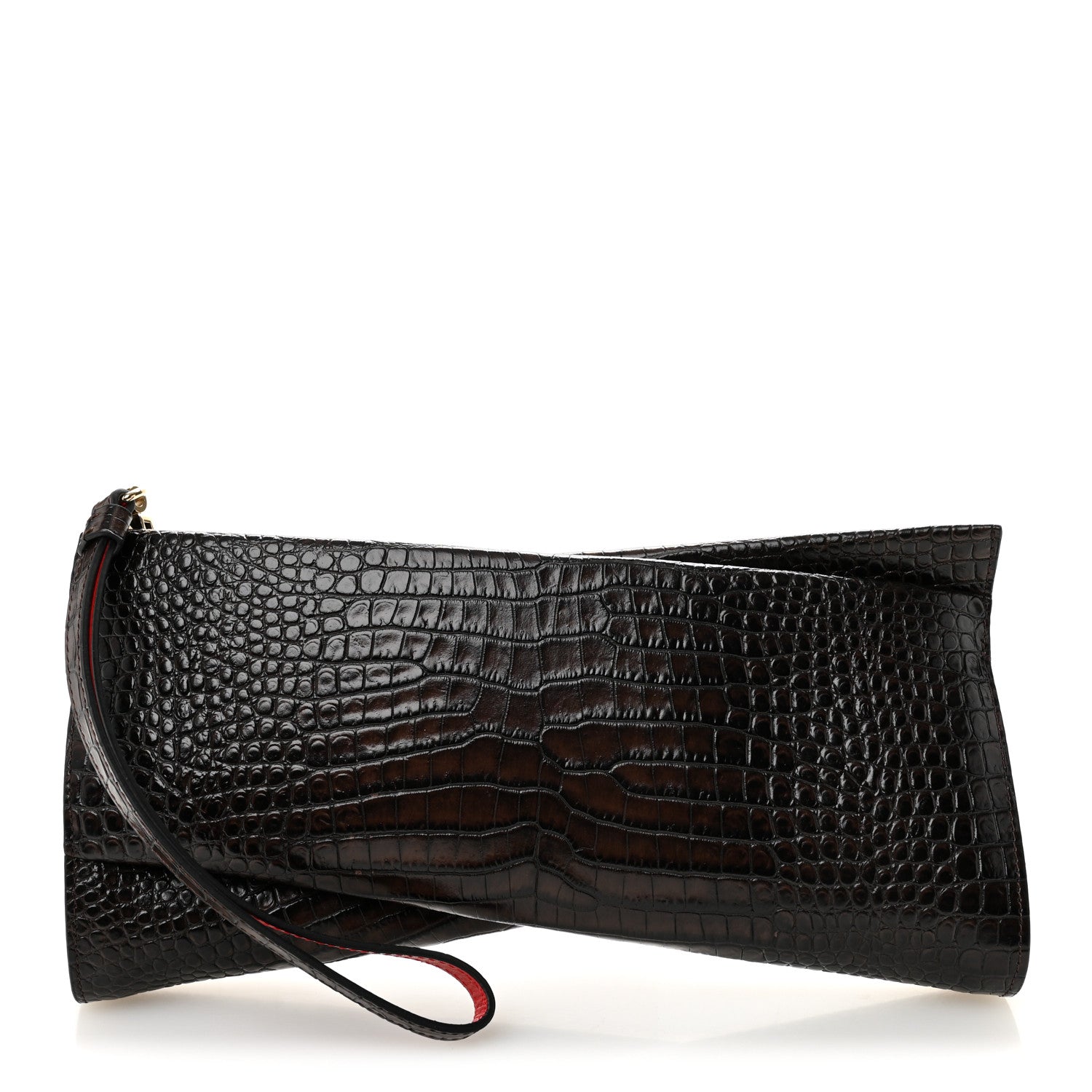 Christian Louboutin Loubitwist Crocodile Embossed Clutch Dark Brown 1 of 6