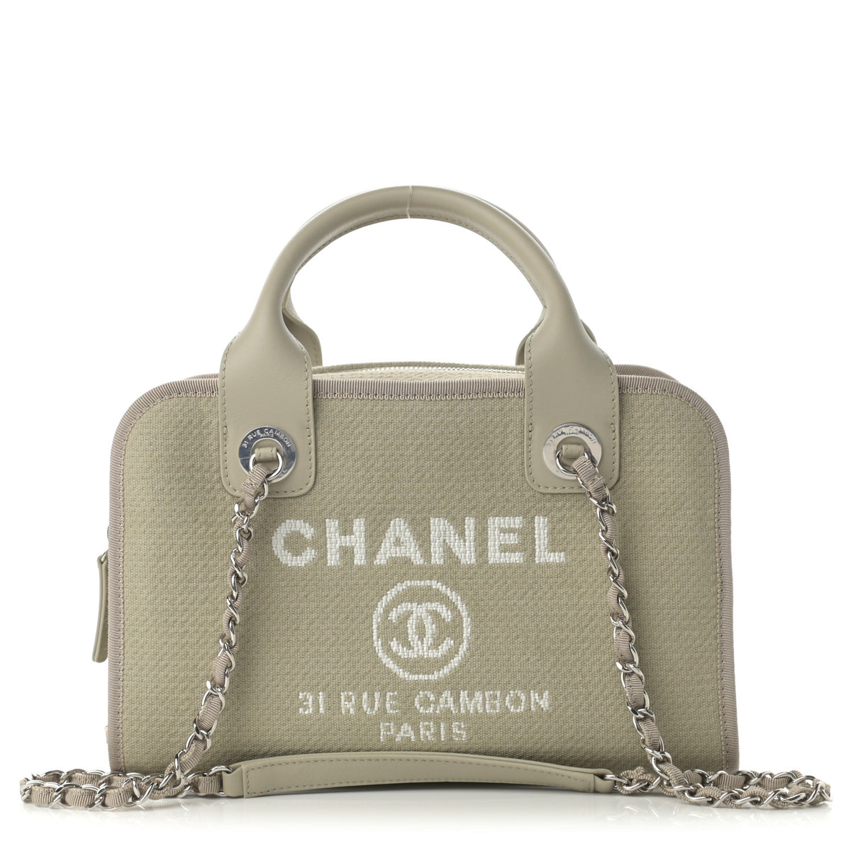 Chanel Canvas Deauville Bowling Bag Beige 1 of 11