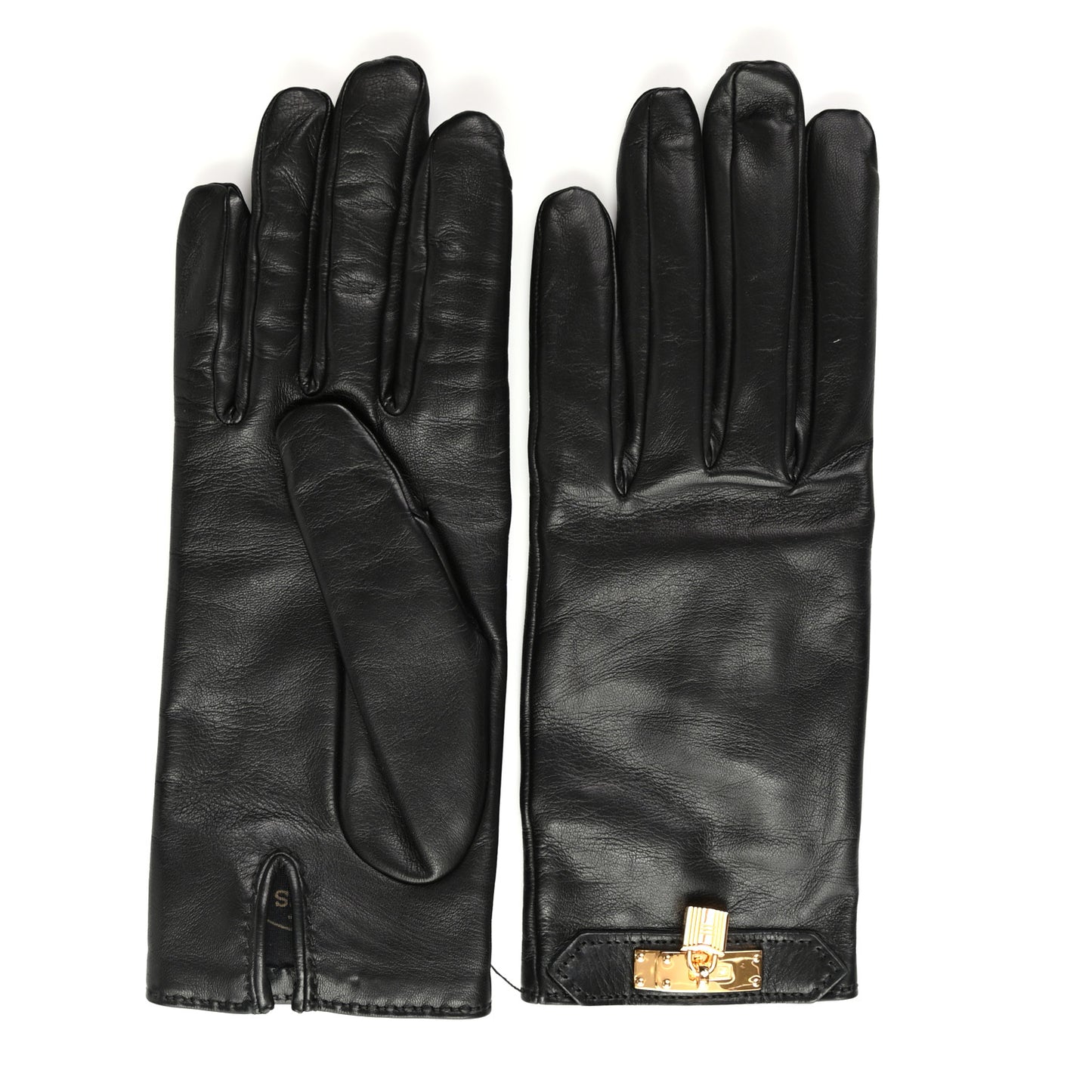 Lambskin Soya Kelly Lock Gloves 7 Black