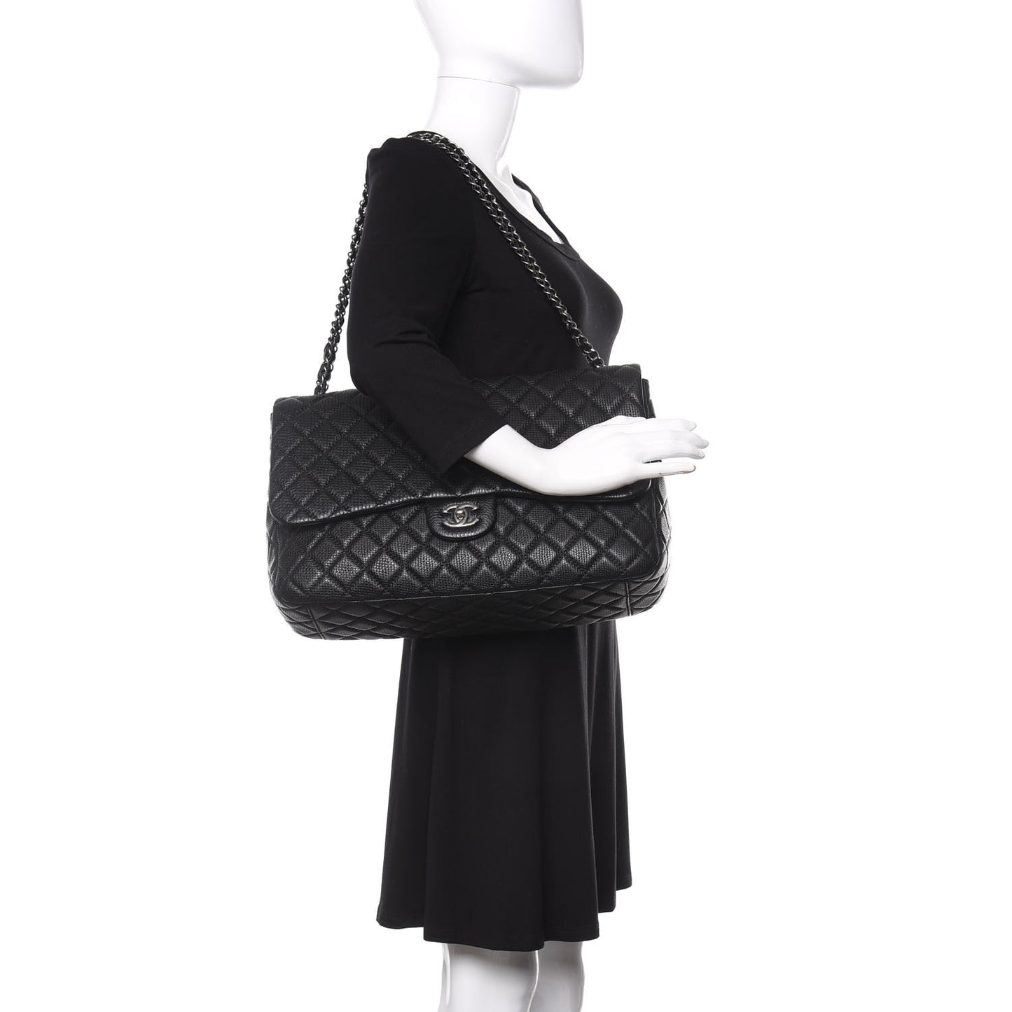 Grained Calfskin Quilted Small XXL Travel Flap Bag Black