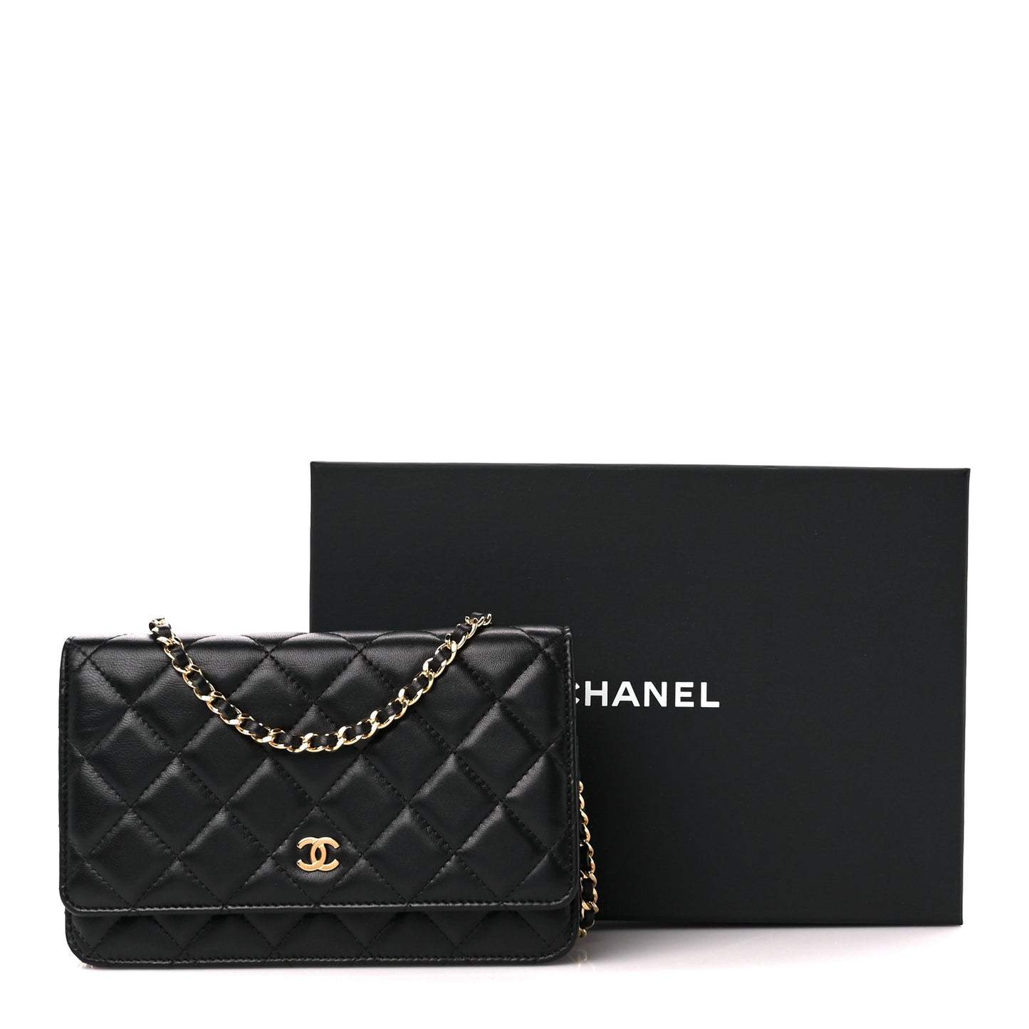 Lambskin Quilted Wallet On Chain WOC Black