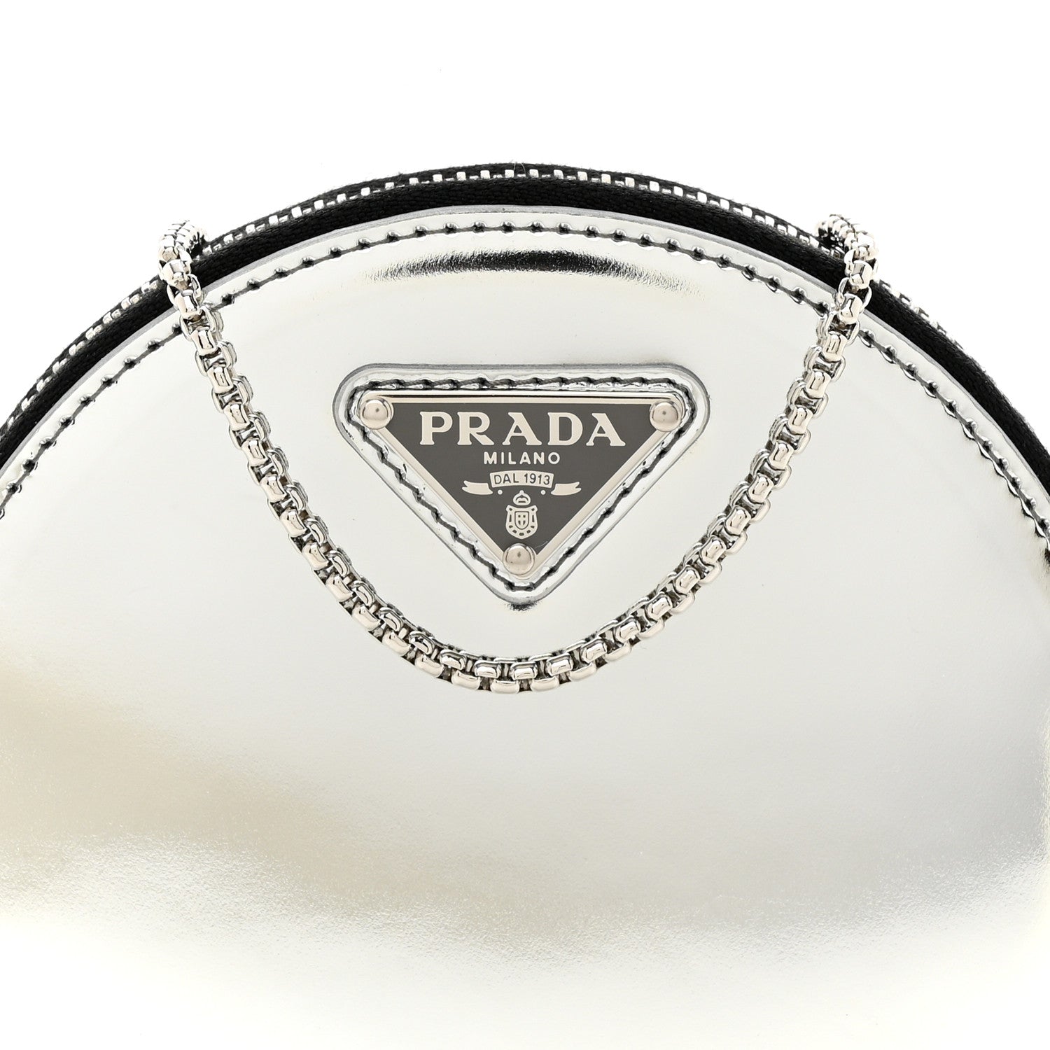 Prada Spazzolato Round Chain Coin Crossbody Pouch Argento 8 of 11