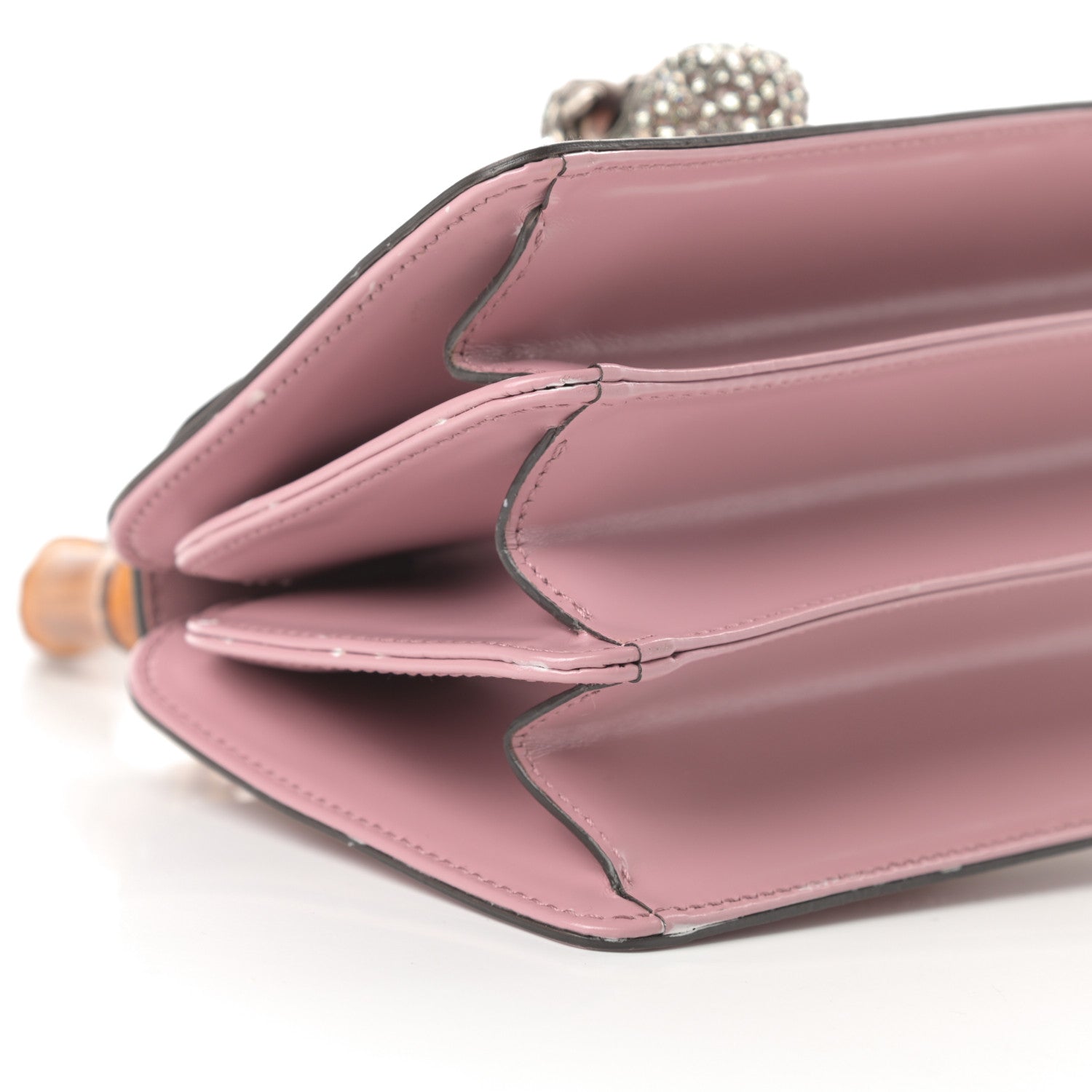 Gucci Calfskin Bamboo Crystal Mini Thiara Top Handle Bag Carmine Rose Gold 9 of 16