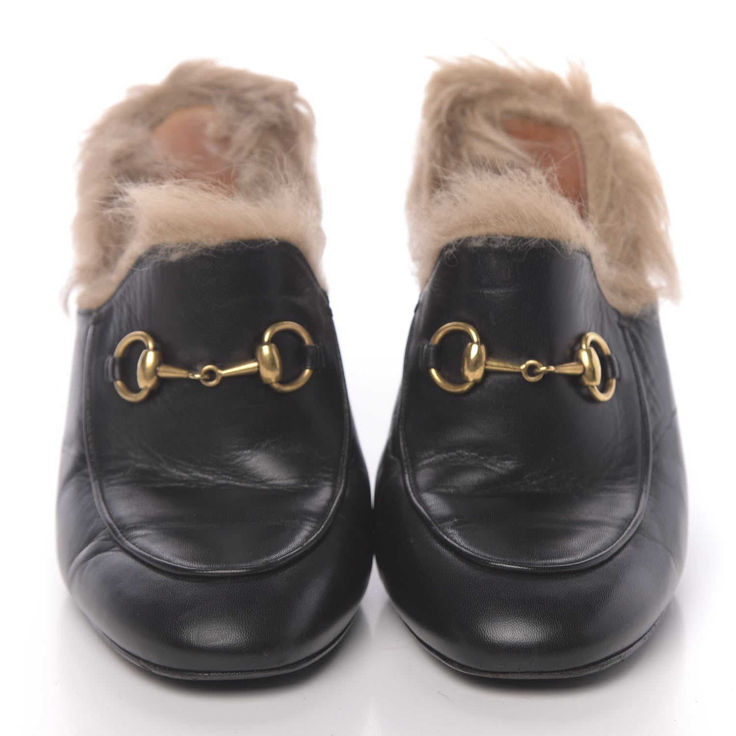 Gucci Malaga Kid Fur Princetown High Heel Mules 37 Black Naturale 2 of 12