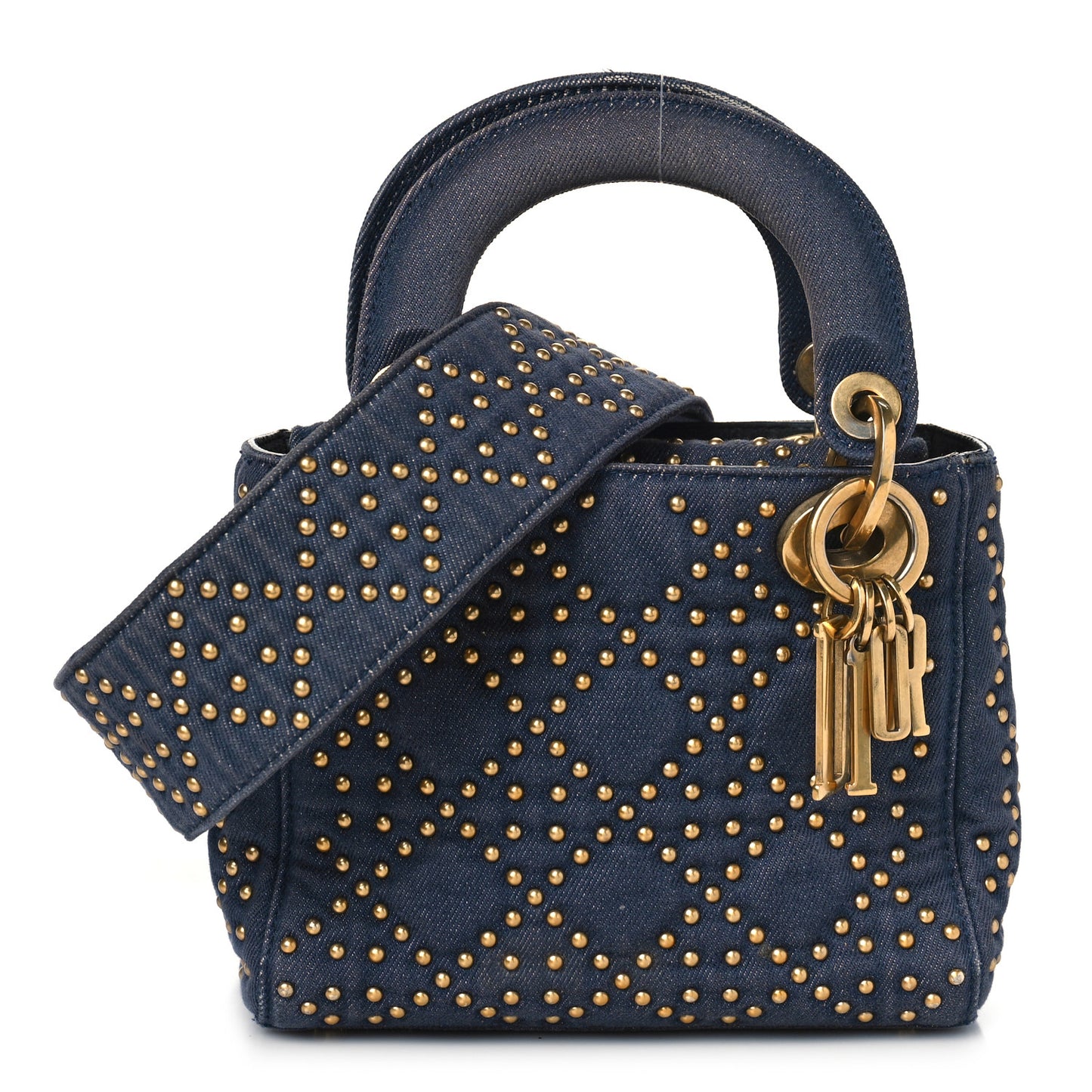 Denim Cannage Studded Mini Lady Dior Navy