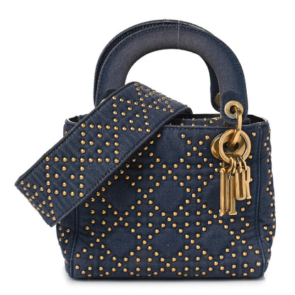 Christian Dior Denim Cannage Studded Mini Lady Dior Navy 1 of 9