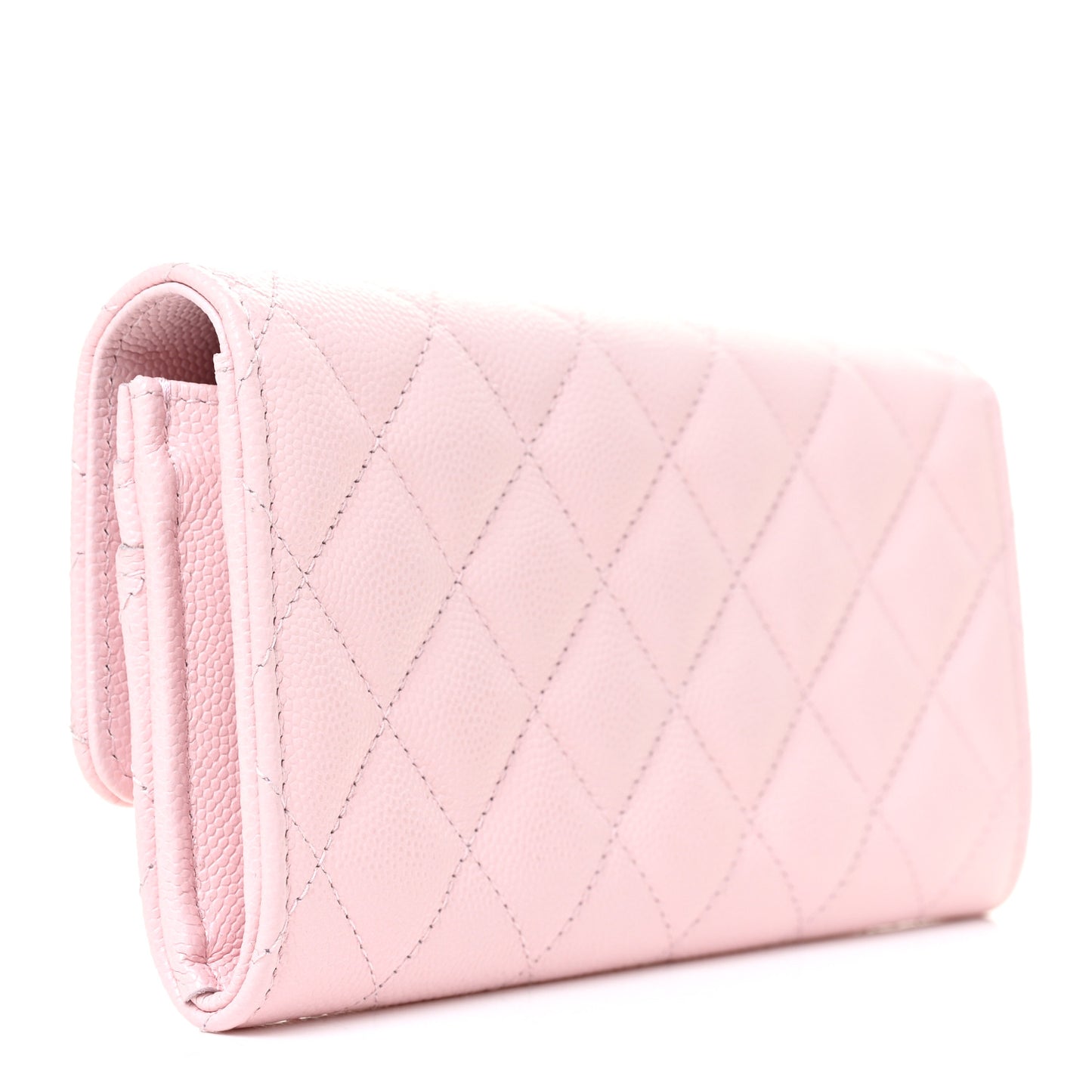 Caviar Quilted Crystal CC Large Gusset Flap Wallet Pink