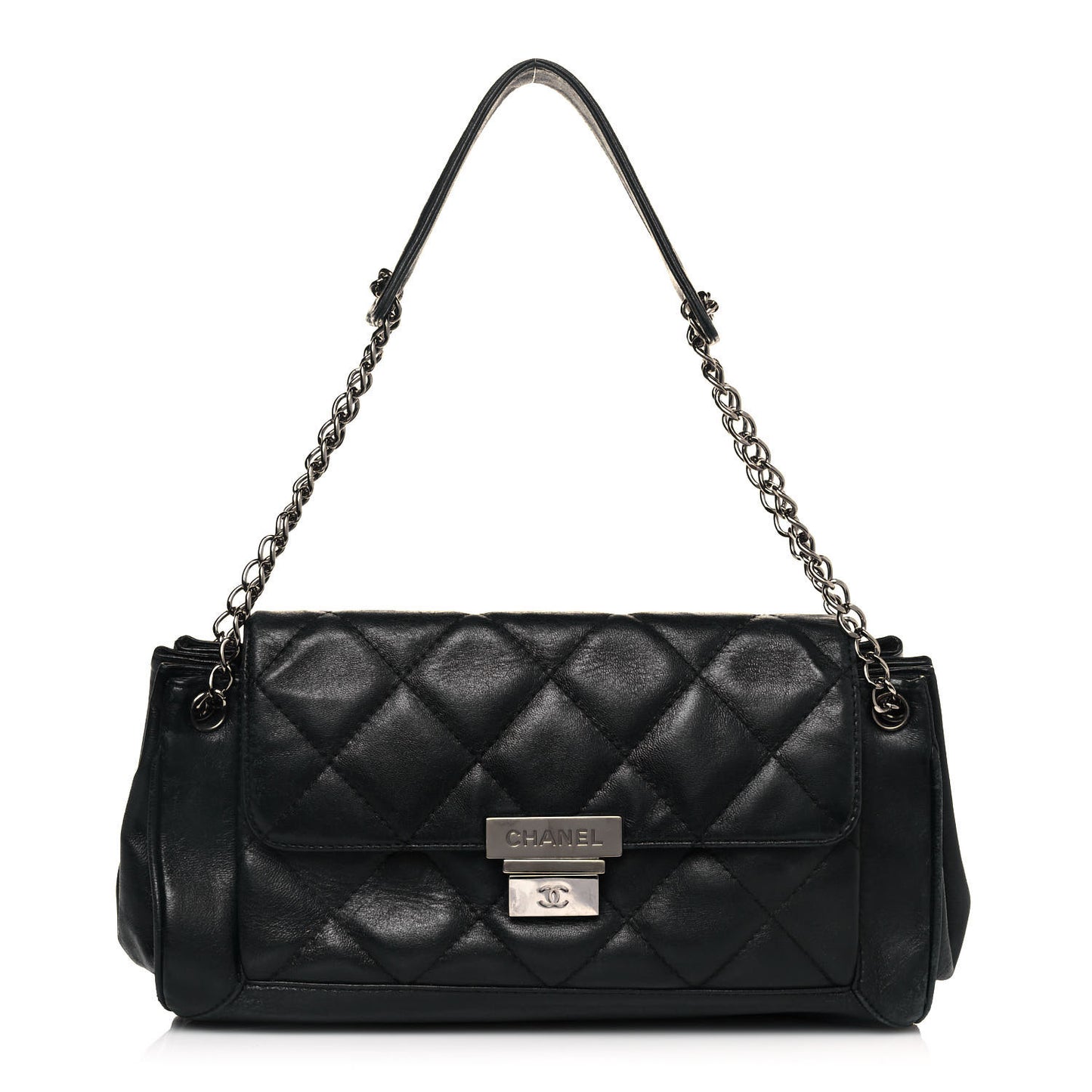 Calfskin Quilted Accordion Flap Black