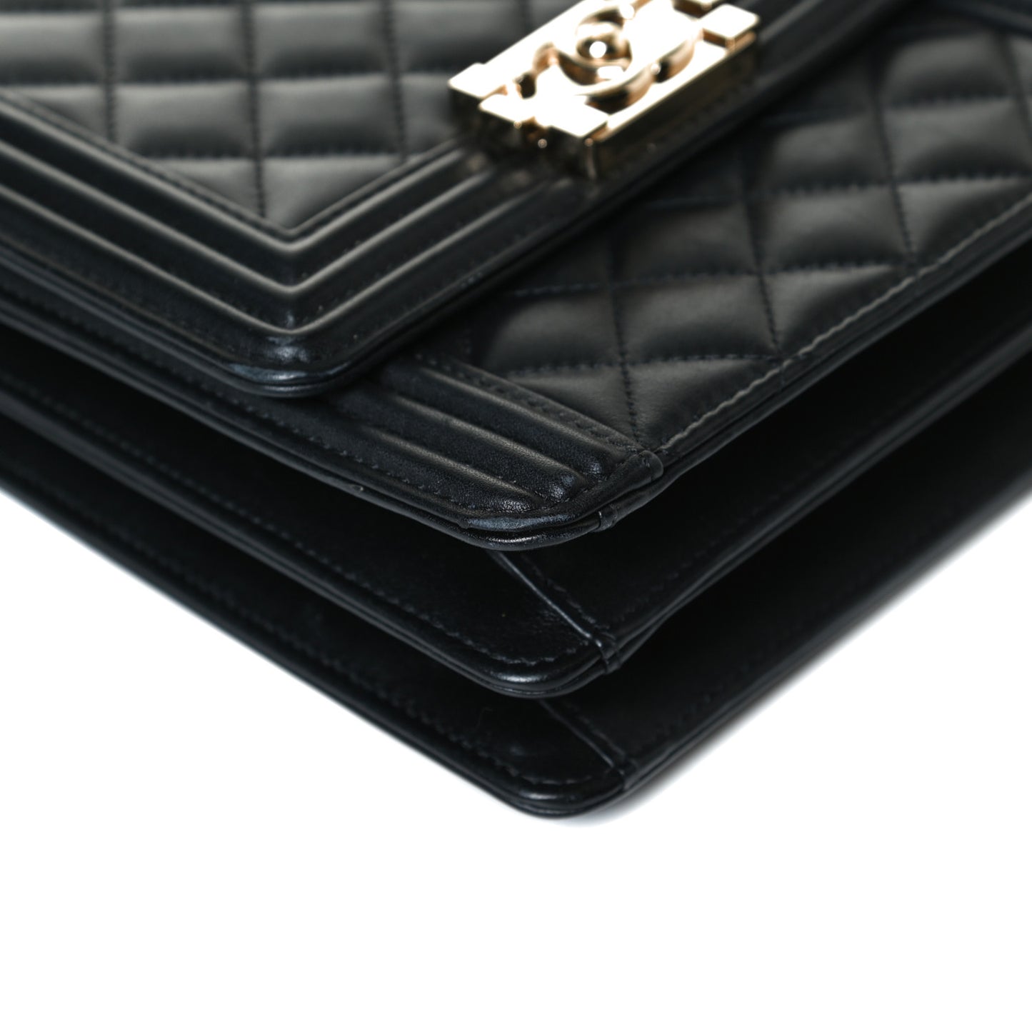 Calfskin Quilted North South Boy Flap Black
