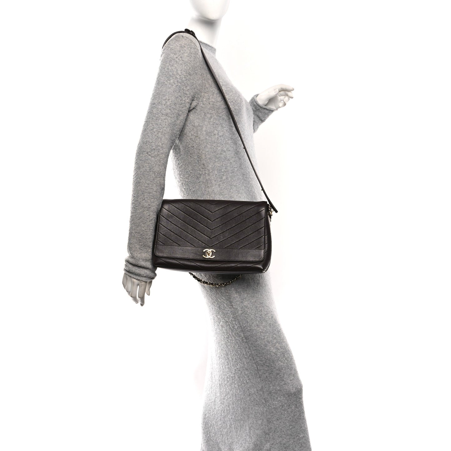 Lambskin Chevron Maxi Flap Bag Dark Brown