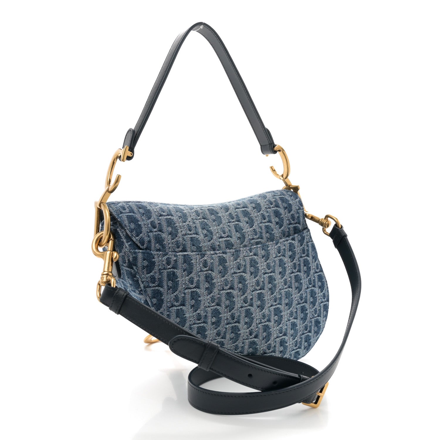 Christian Dior Denim Oblique Jacquard Saddle Bag With Strap Blue 3 of 10