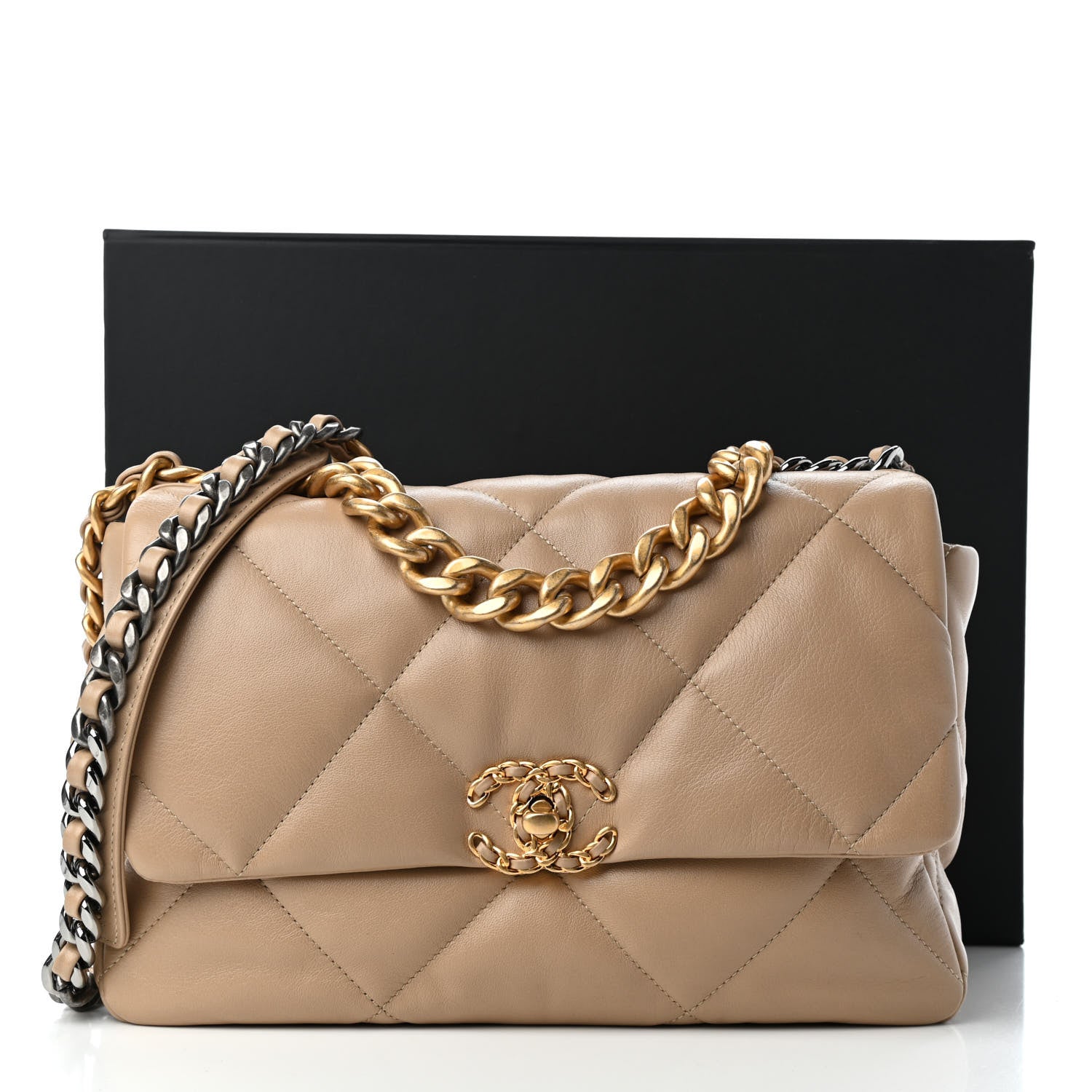 Chanel Lambskin Quilted Large Chanel 19 Flap Dark Beige 10 of 10