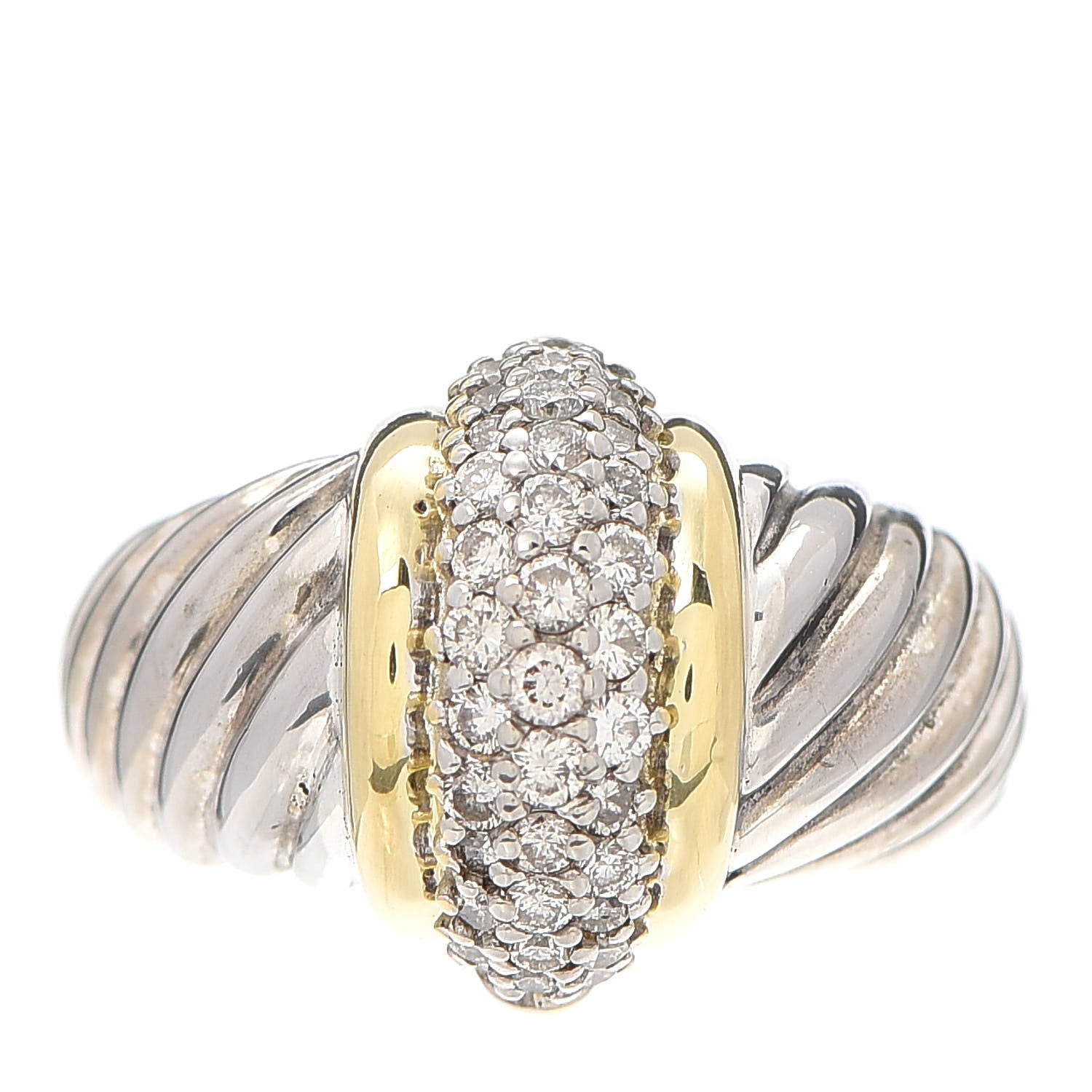 David Yurman Sterling Silver 18K Yellow Gold Diamond Cable Ring 50 5.25 1 of 5