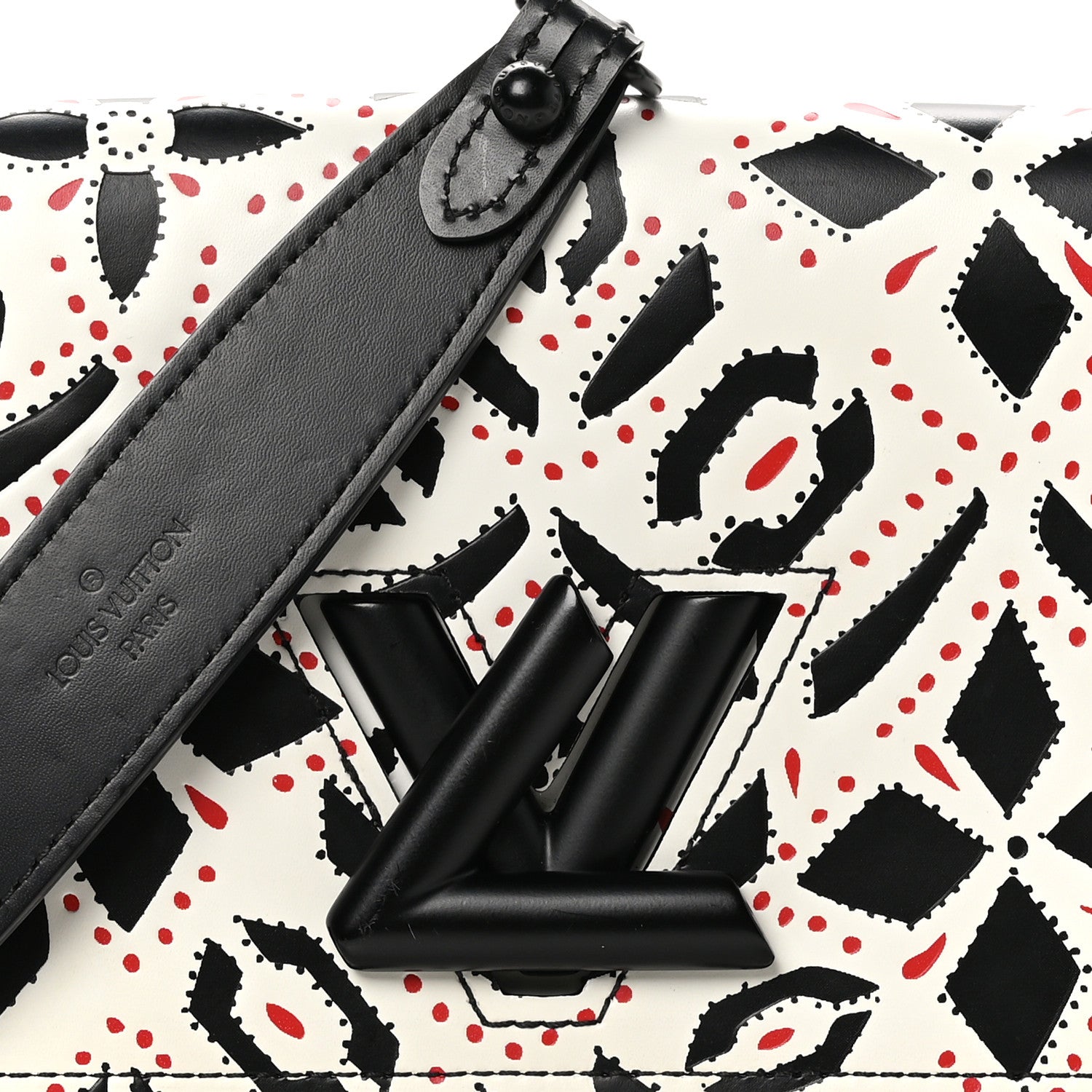 Louis Vuitton Calfskin Graphic Print Twist Chain Wallet White Black White Black 7 of 9