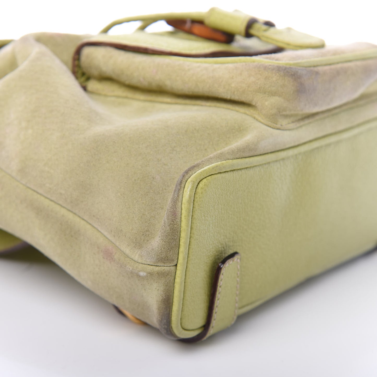 Suede Calfskin Bamboo Backpack Green
