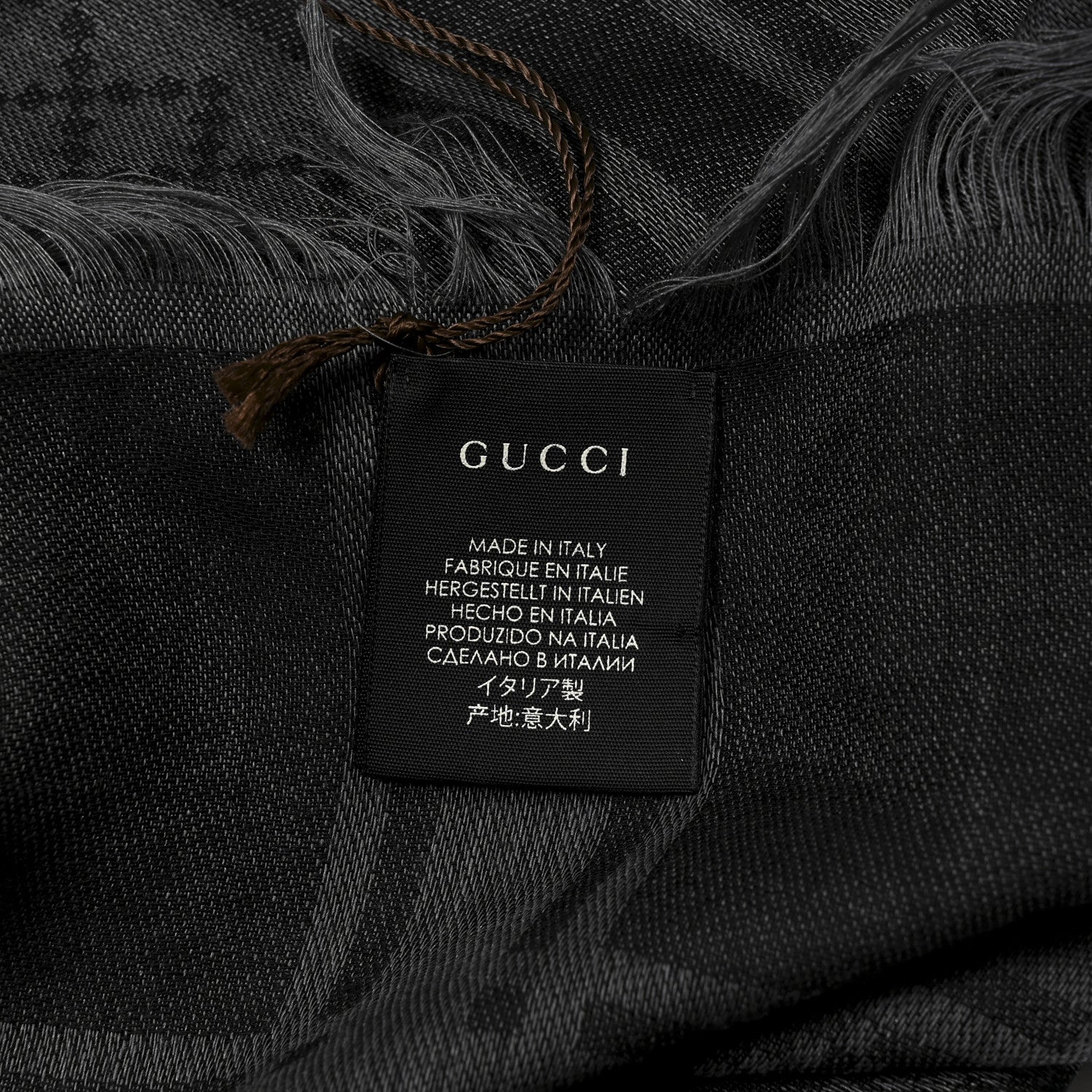 Gucci Wool Silk GG Monogram Diamante Plaid Surviee Shawl Graphite