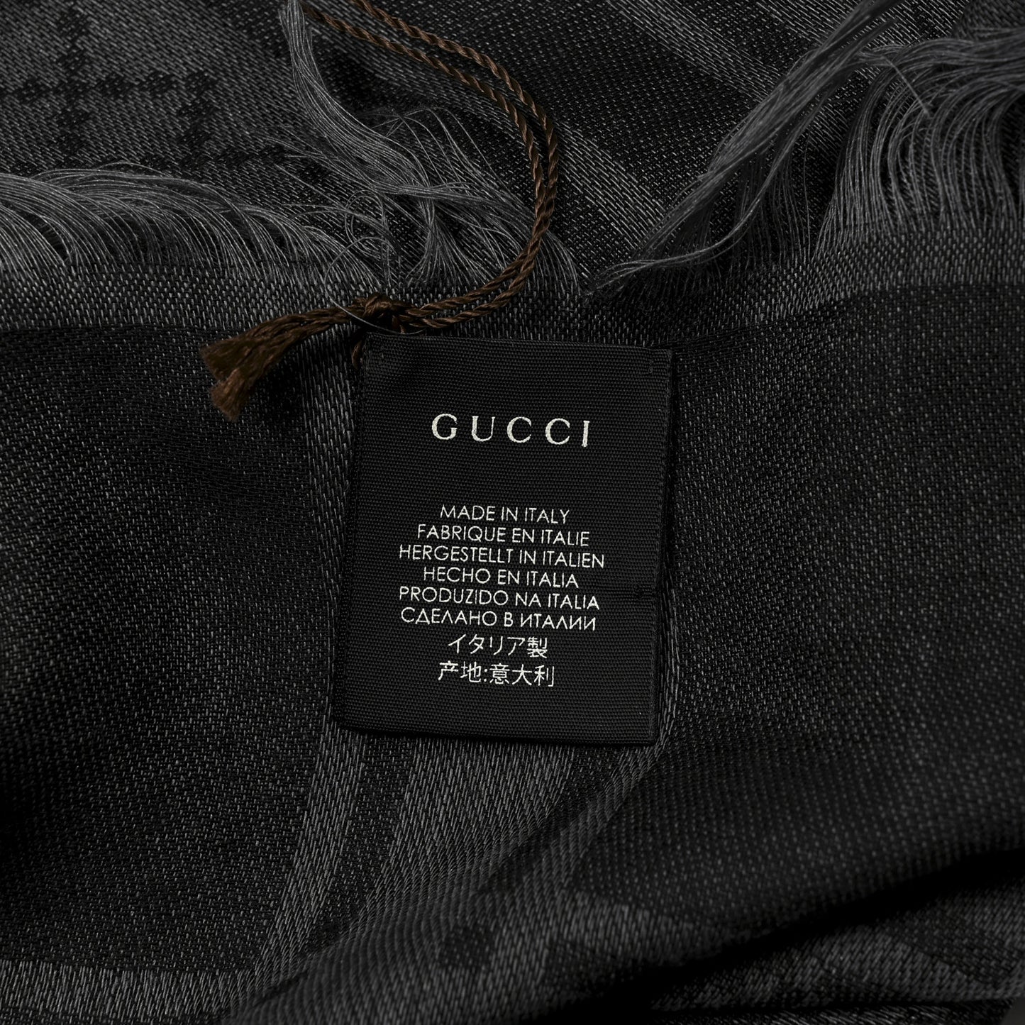 Wool Silk GG Monogram Diamante Plaid Surviee Shawl Graphite Black