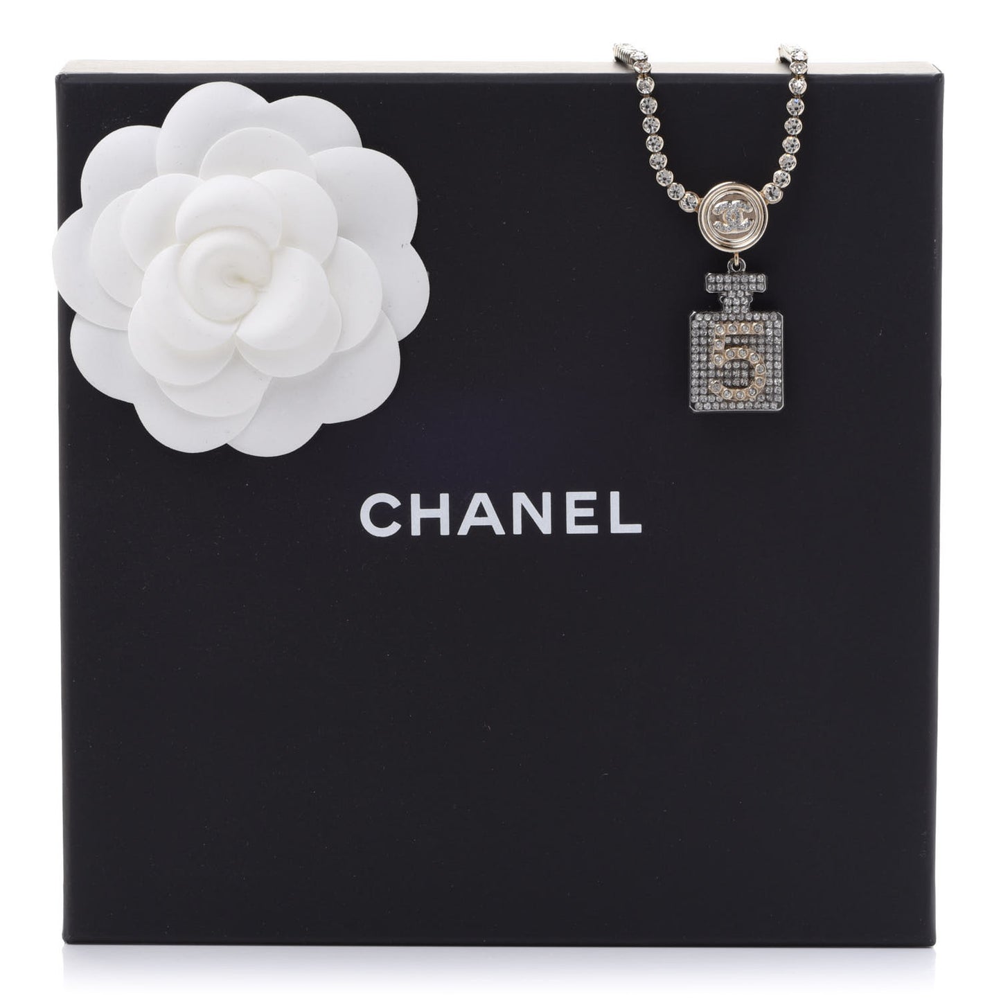 Crystal CC Perfume Bottle Necklace Gold