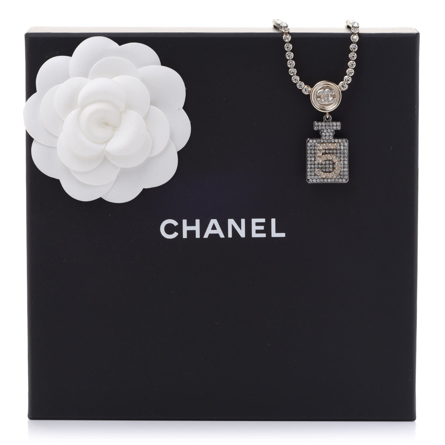 Chanel Crystal CC Perfume Bottle Necklace Gold 7 of 7
