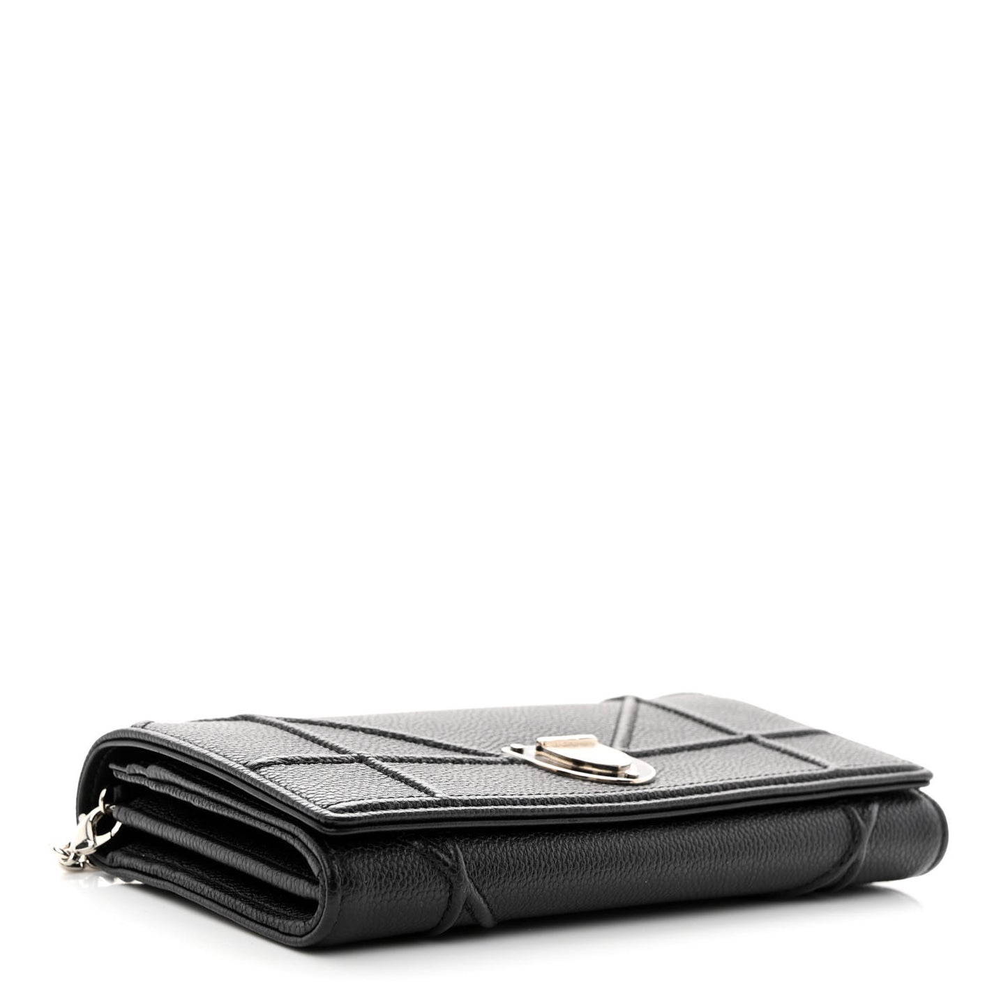 Grained Calfskin Diorama Wallet on Chain Pouch Black