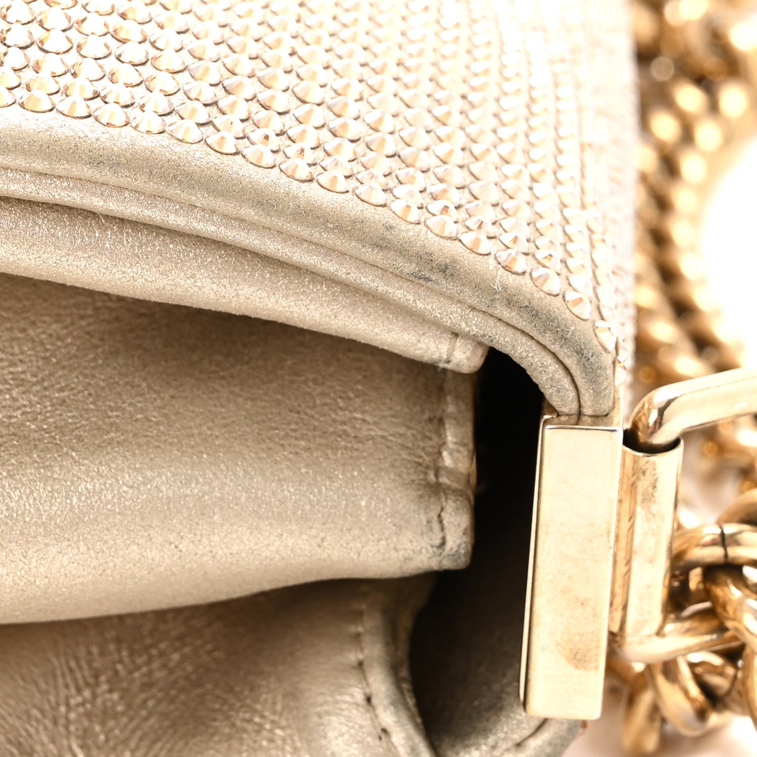 Versace Suede Palazzo Crystal Chain Evening Bag Gold 11 of 11