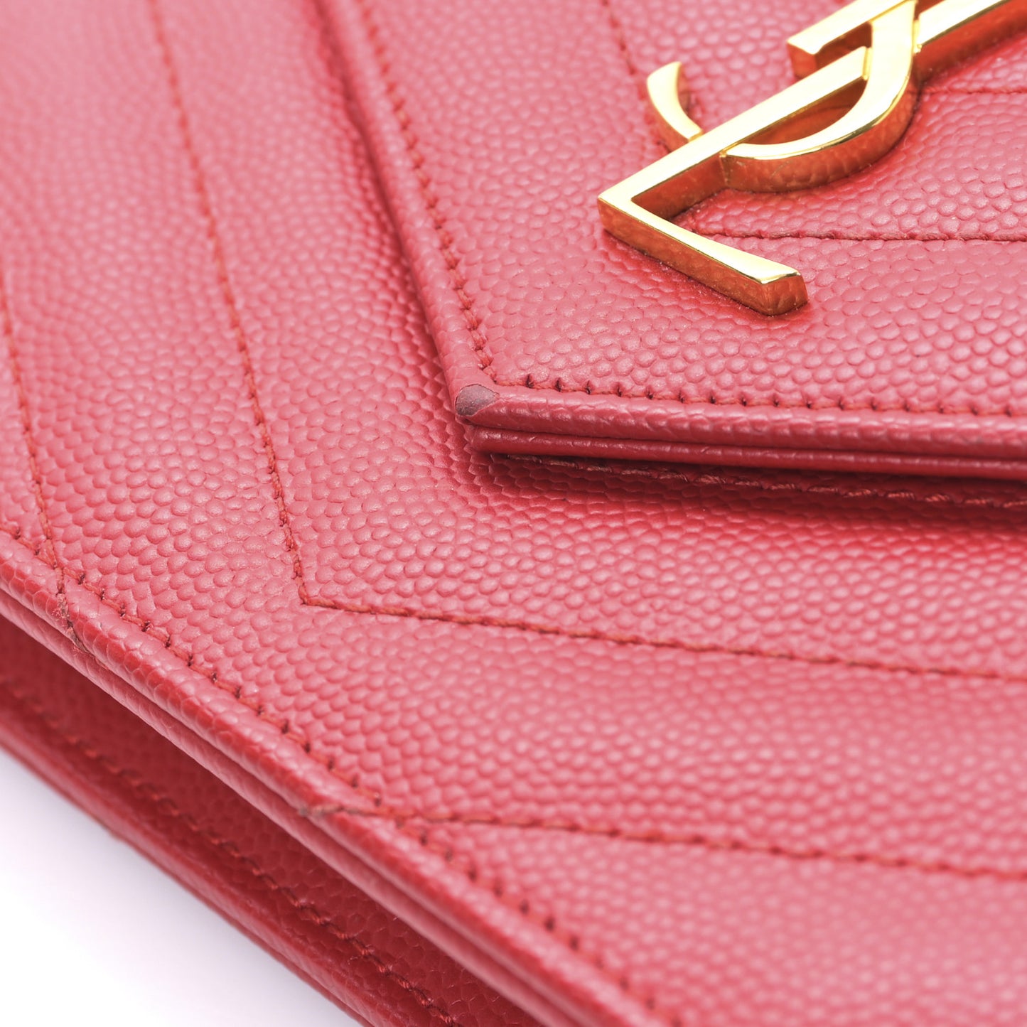 Grain De Poudre Matelasse Chevron Monogram Envelope Chain Wallet Red