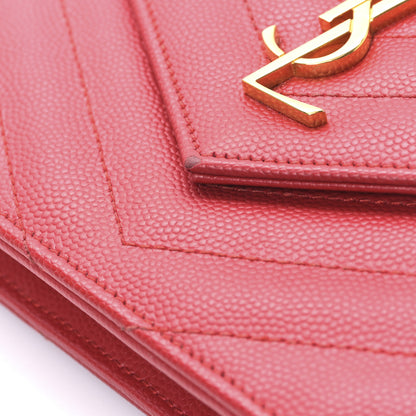 Saint Laurent Grain De Poudre Matelasse Chevron Monogram Envelope Chain Wallet Red 10 of 10