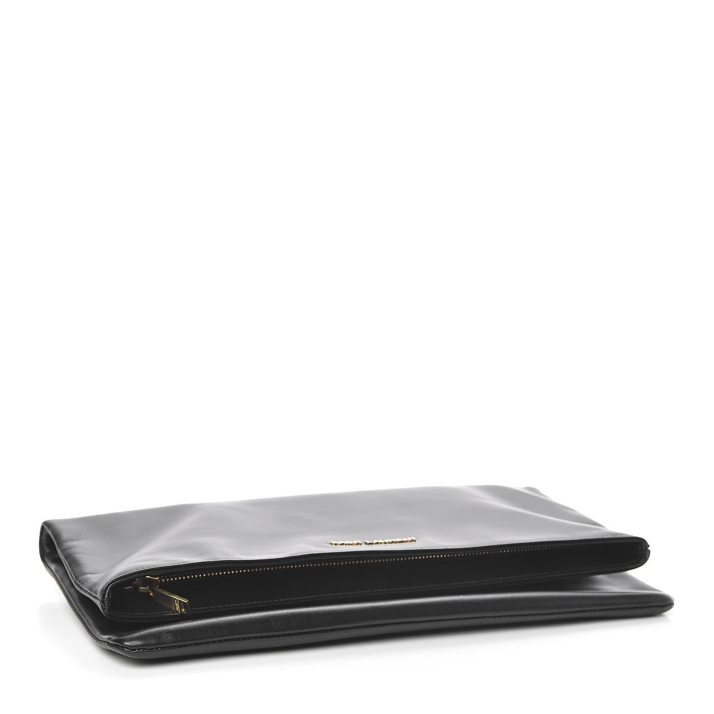 Smooth Calfskin Letters Fold-Over Clutch Black