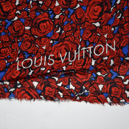 Louis Vuitton Silk Wool Cashmere Rock'n'Roses Stole Red 4 of 6