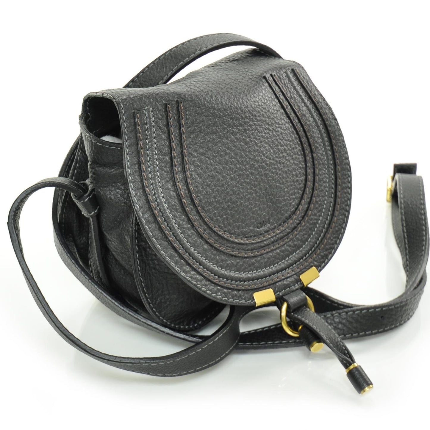 Leather Marcie Round Crossbody Bag Black