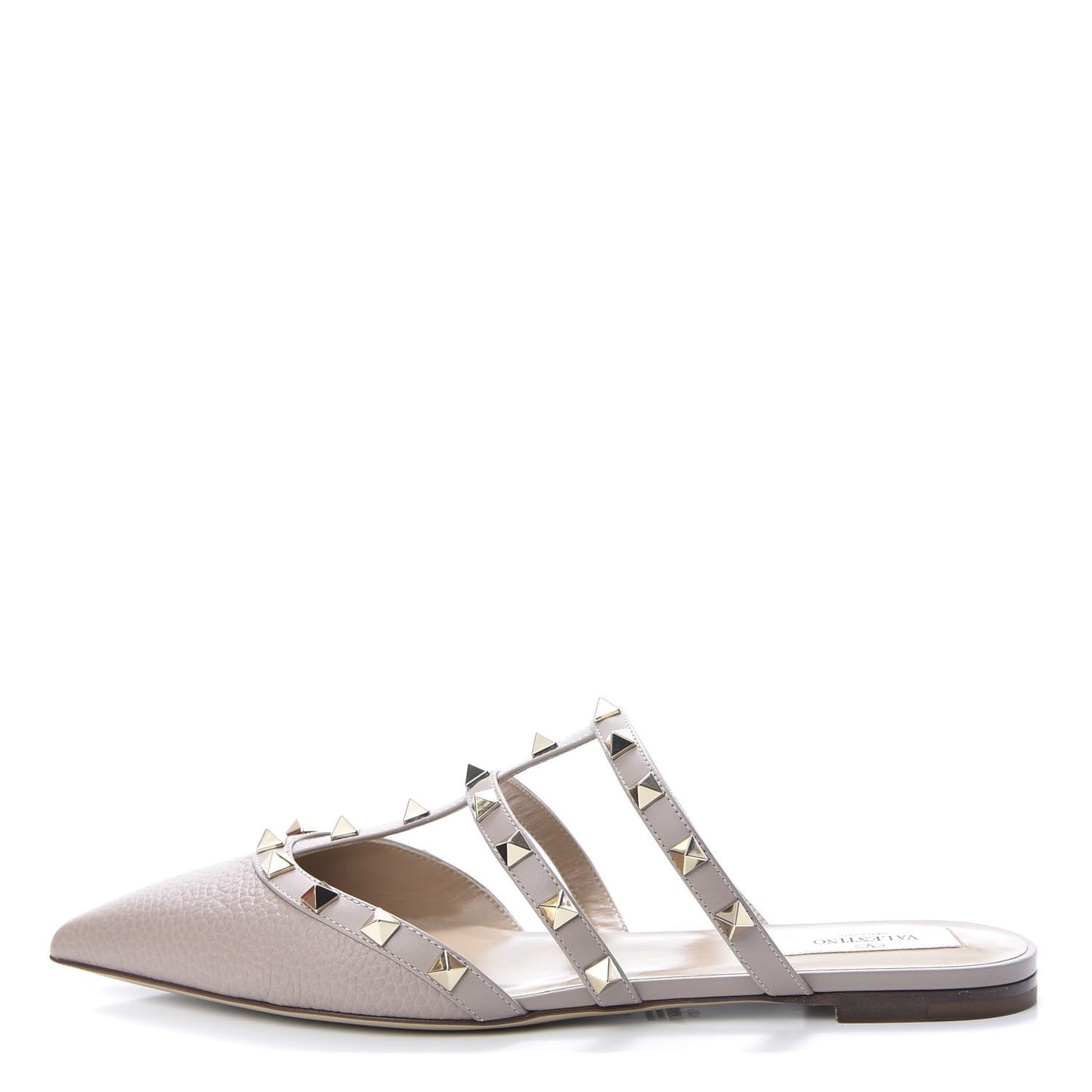 Pebbled Calfskin Rockstud Flat Cage Mules 38 Poudre