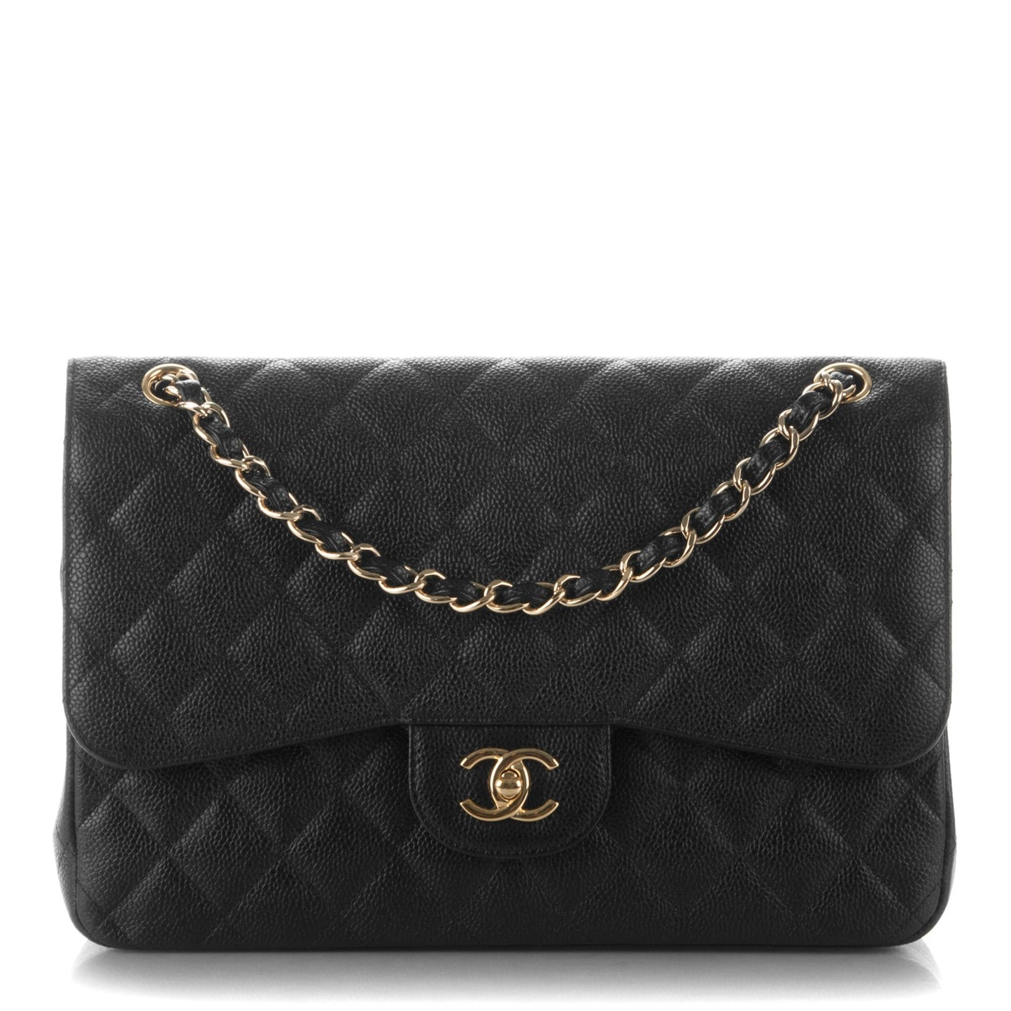 Caviar Quilted Jumbo Double Flap Black