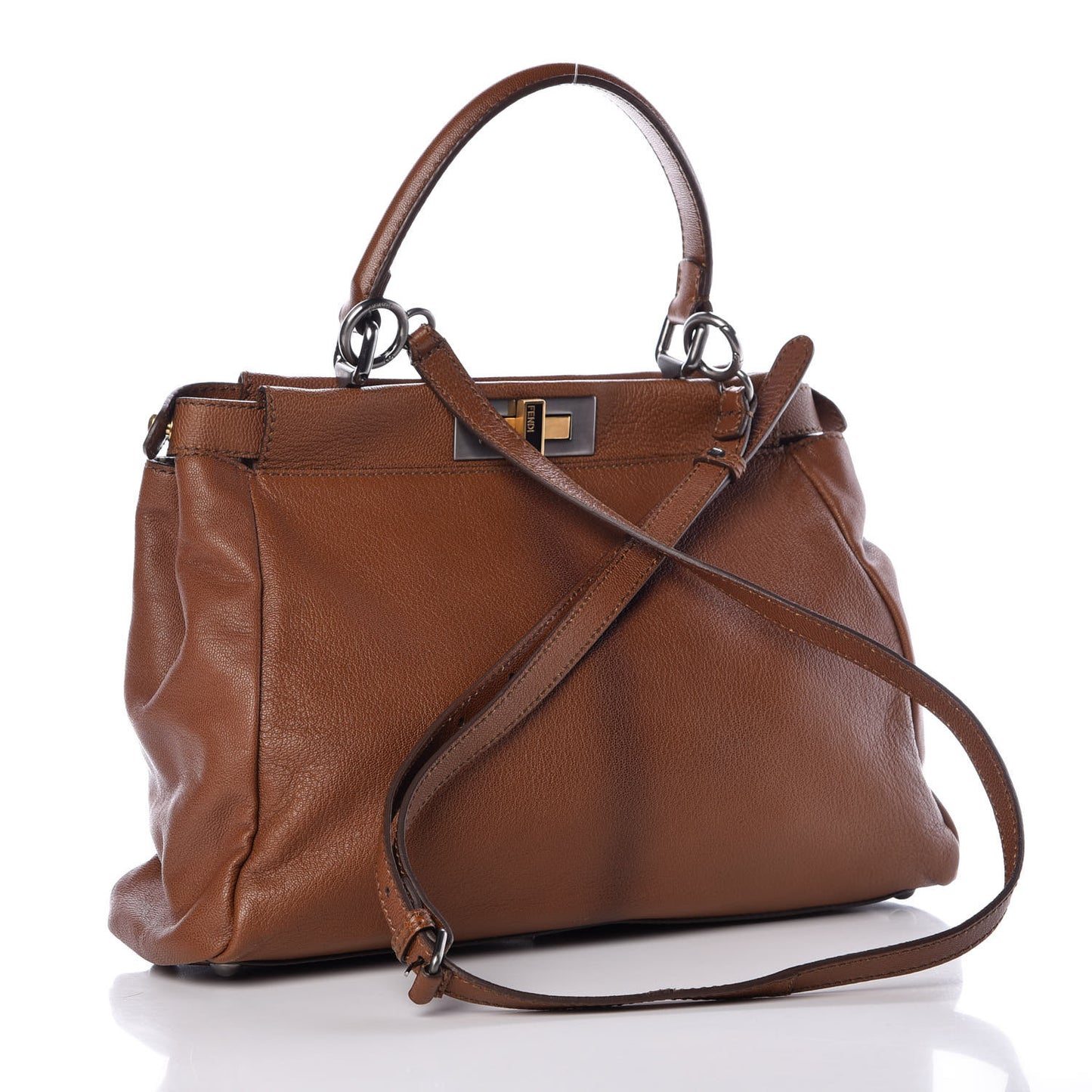 Goatskin Snakeskin Medium Peekaboo Iconic Satchel Brown