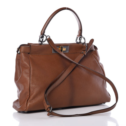 Fendi Goatskin Snakeskin Medium Peekaboo Iconic Satchel Brown 3 of 13