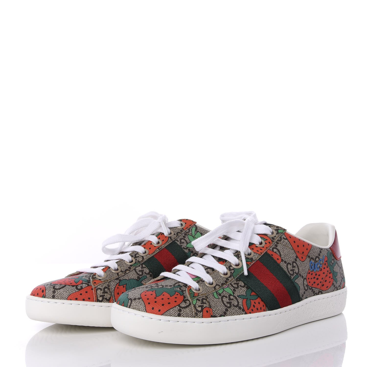 Gucci GG Supreme Monogram Strawberry Web Womens Ace Sneakers 36 Beige Multicolor Red Green 2 of 10