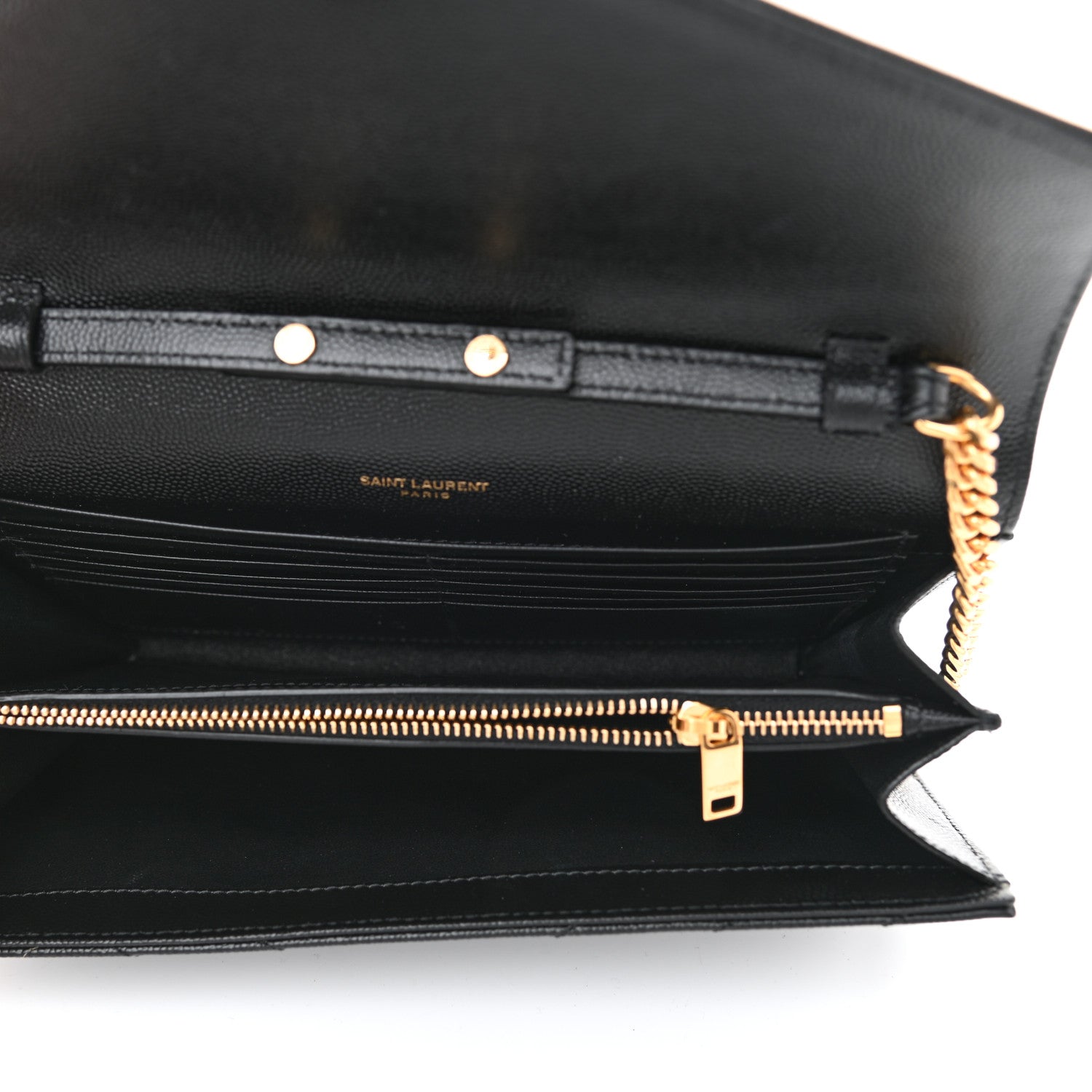 Saint Laurent Grain De Poudre Matelasse Chevron Monogram Chain Wallet Black 5 of 7