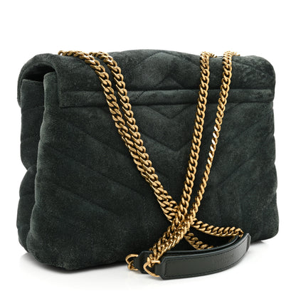 Saint Laurent Suede Calfskin Y Quilted Monogram Small Loulou Chain Satchel Green 3 of 16