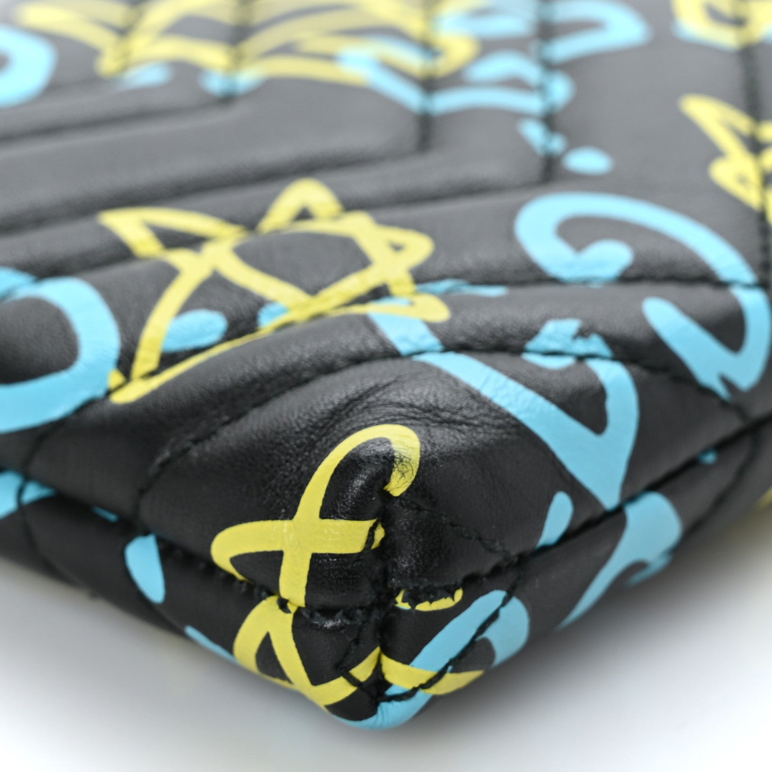 Gucci Calfskin Matelasse Printed Mini GucciGhost GG Marmont Chain Bag Black New Acquamarine 7 of 9