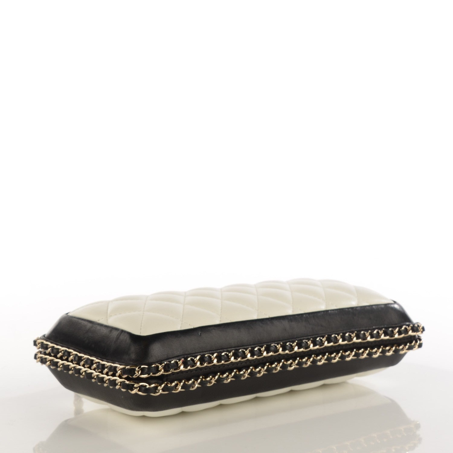 Chanel Lambskin Quilted Chain Around Clutch Black White 4 of 9
