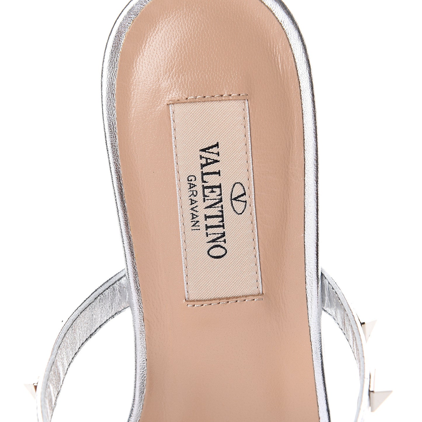 Metallic Nappa Rockstud Caged Flat Slide Sandals 35 Silver