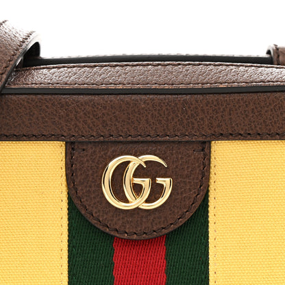 Gucci Canvas Textured Calfskin Web Mini Ophidia Top Handle Shoulder Bag Easy  Yellow Dark Brown 8 of 10