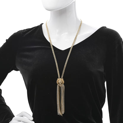 Gucci Metal Crystal Fringe Lion Head Necklace Gold 2 of 7