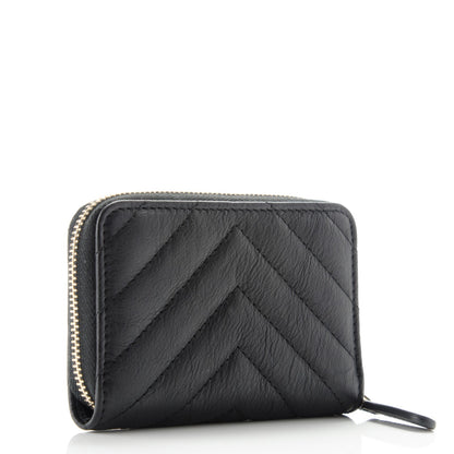 Chanel Calfskin Chevron Quilted Zip Around Coin Purse Wallet Black 3 of 7